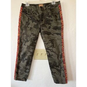 Camo Aztec Embroidery Pants Driftwood Jackie Sz‎ 28 Boho Chic Festival